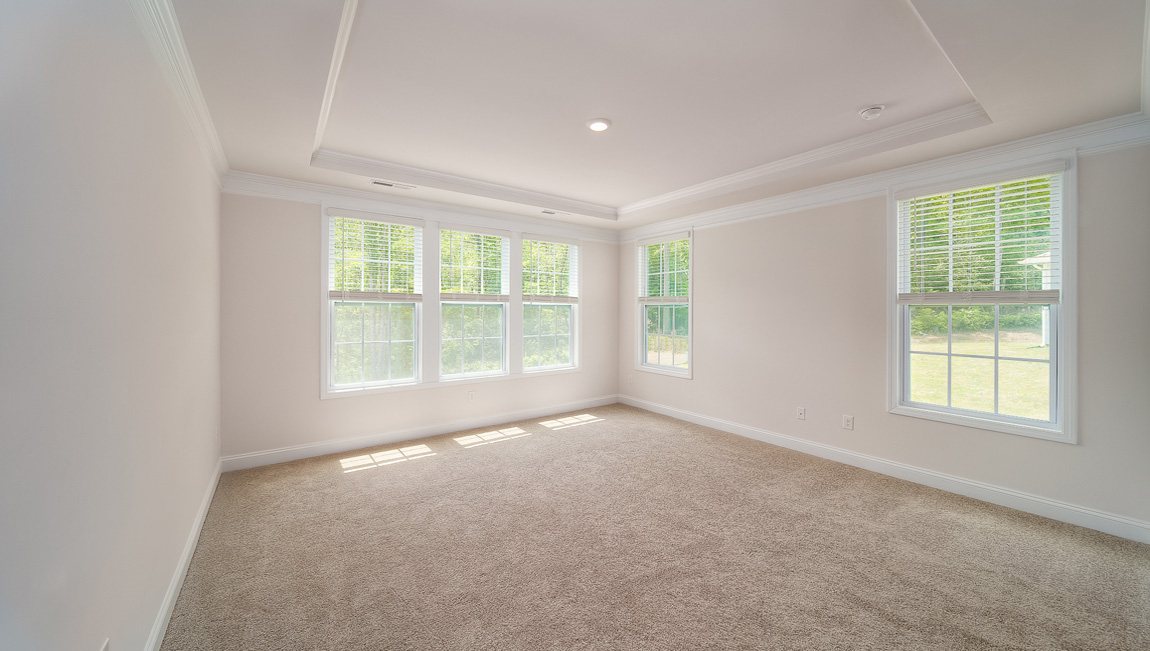 Primary bedroom with carpet and large windows