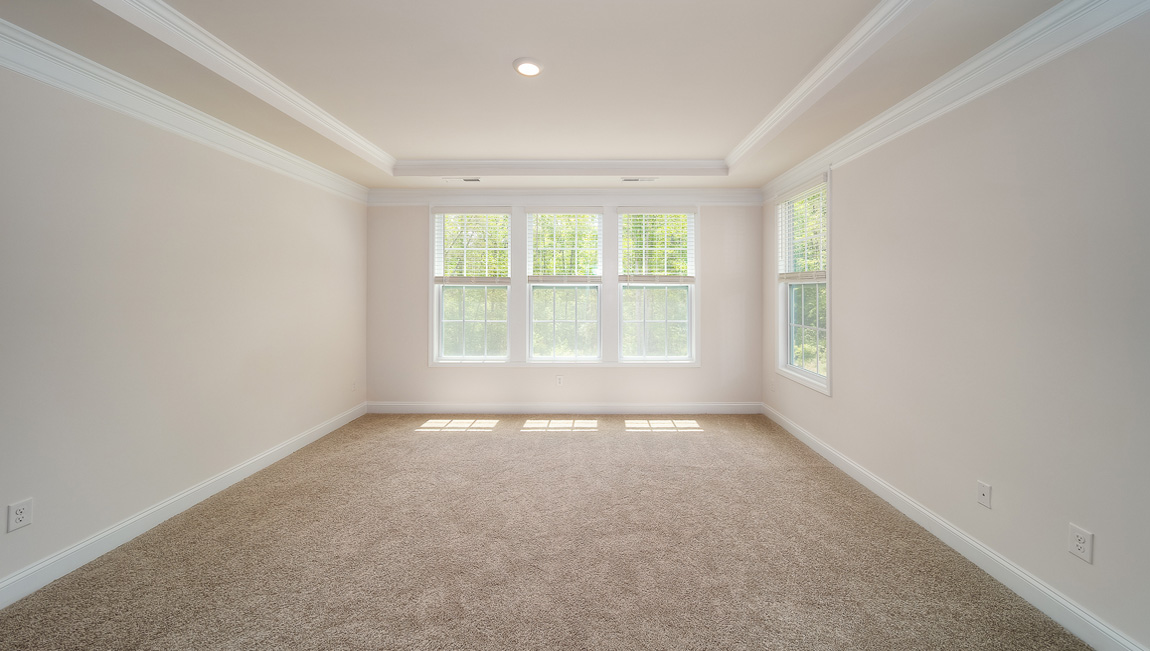 Primary bedroom with carpet and large windows