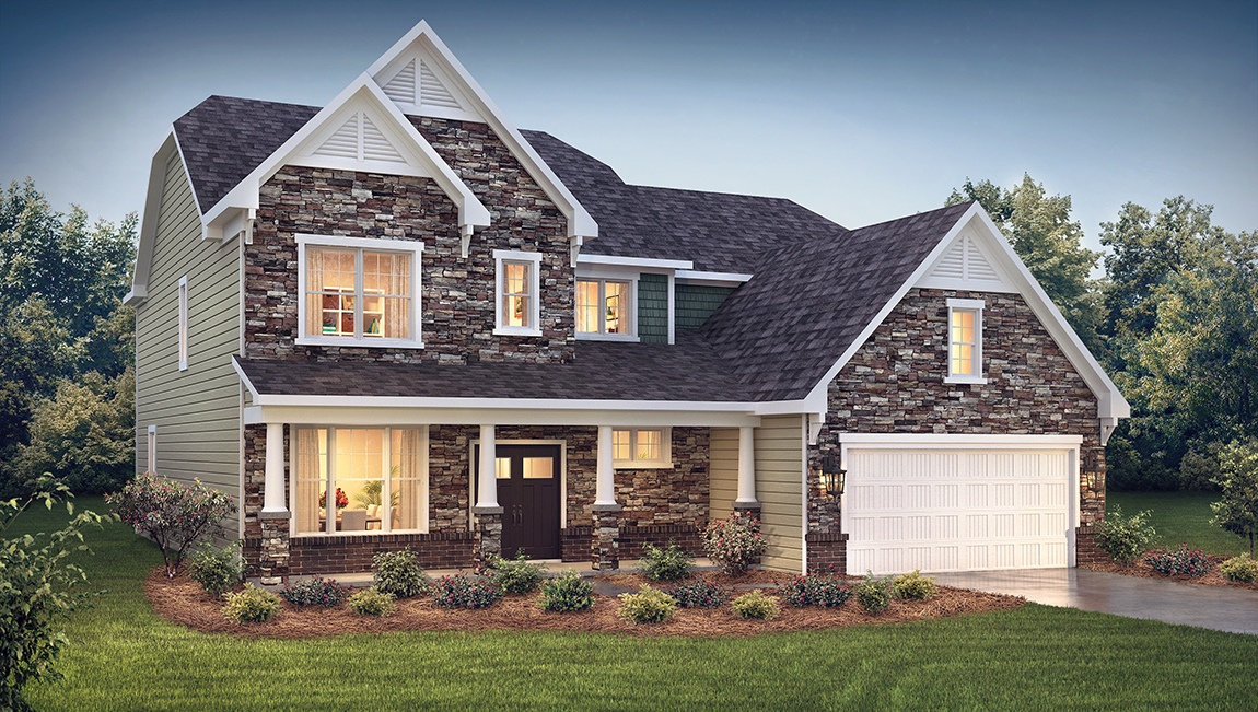 Vanderbilt two story front exterior rendering with two car garage