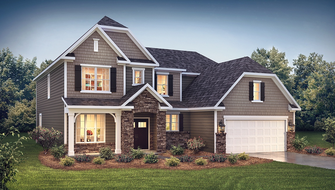 Vanderbilt two story front exterior rendering with two car garage