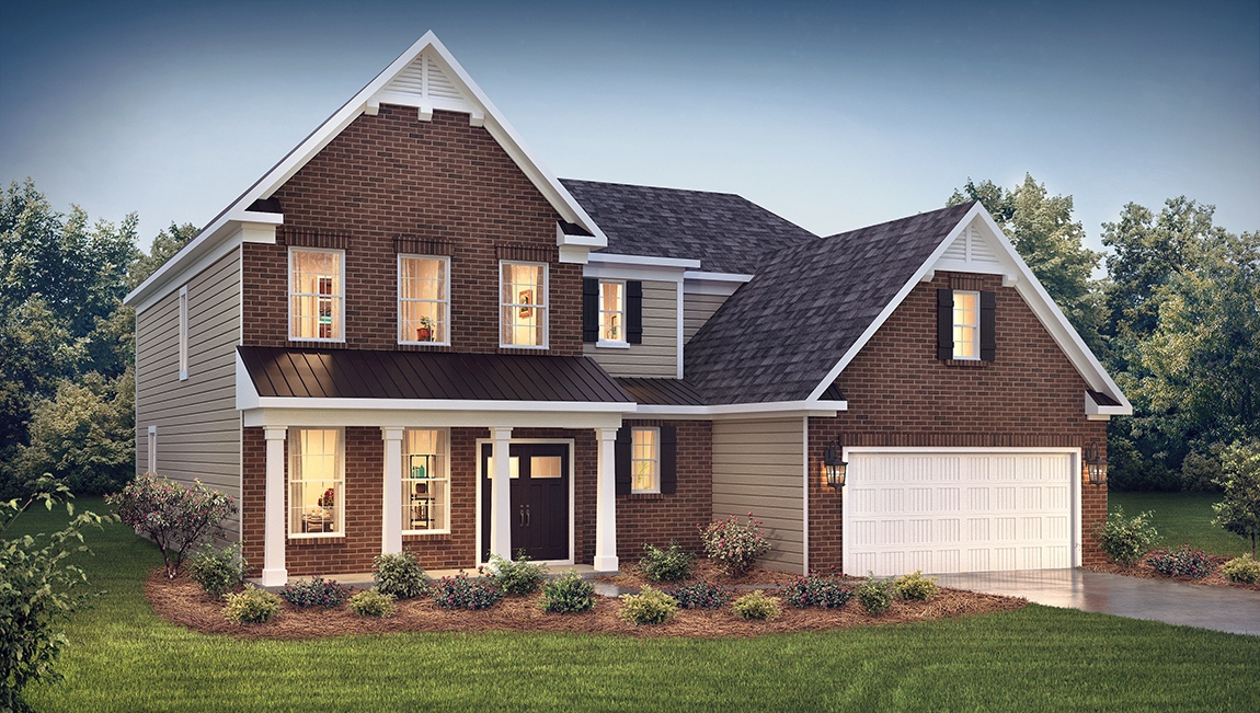 Vanderbilt two story front exterior rendering with two car garage