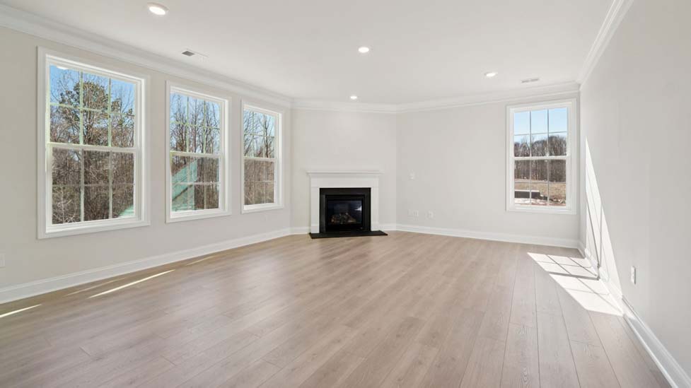 Open concept living room with fireplace