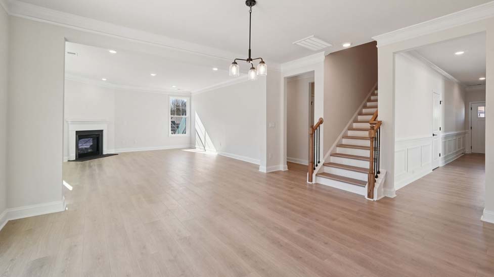 Open concept living room with fireplace