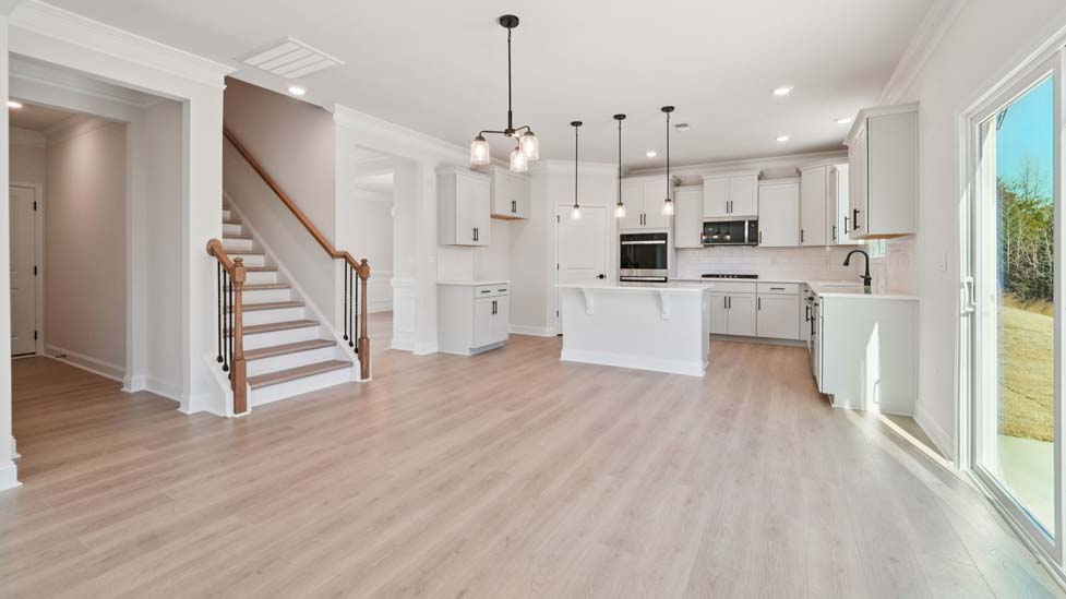 Open concept living room with fireplace