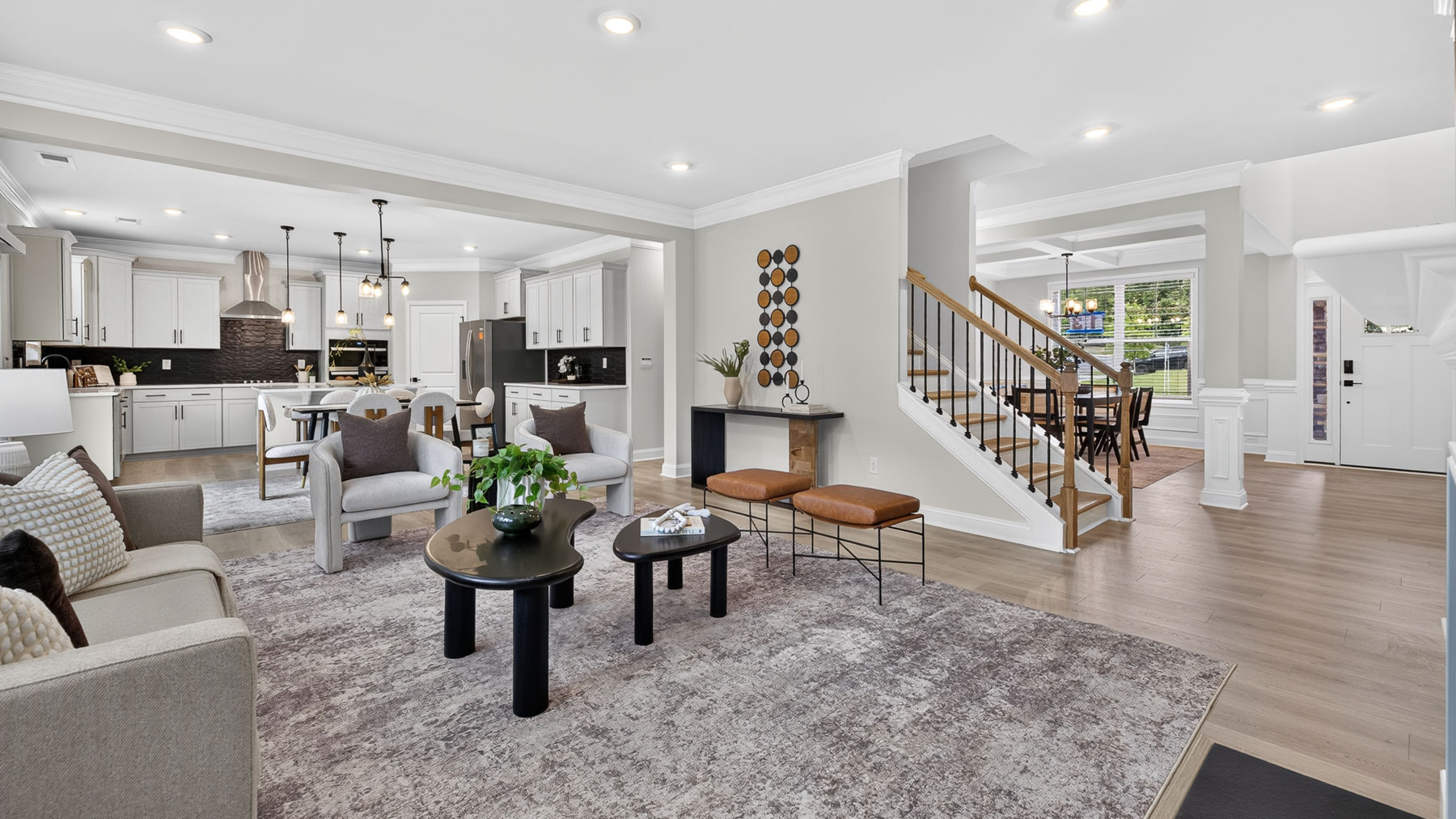 Open concept Living room with large windows and fireplace