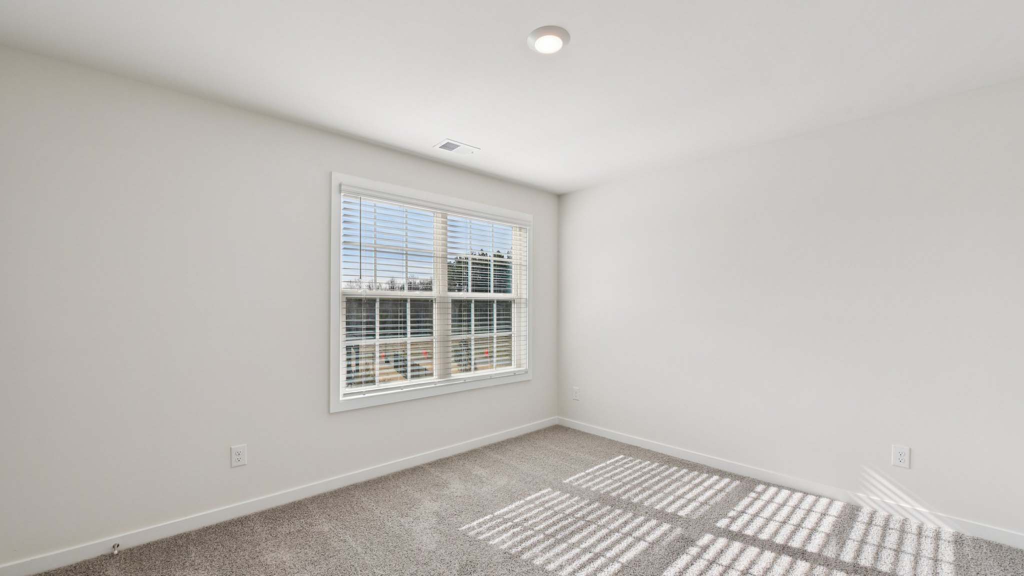 Carpeted bedroom with large window