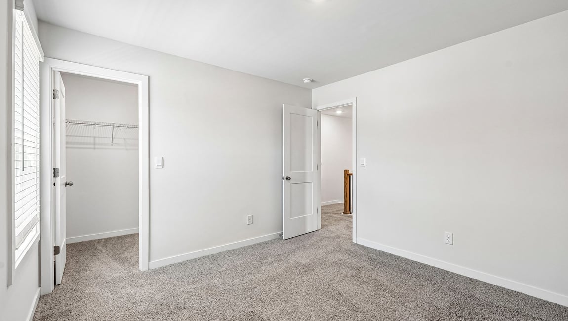 Carpeted bedroom with large window