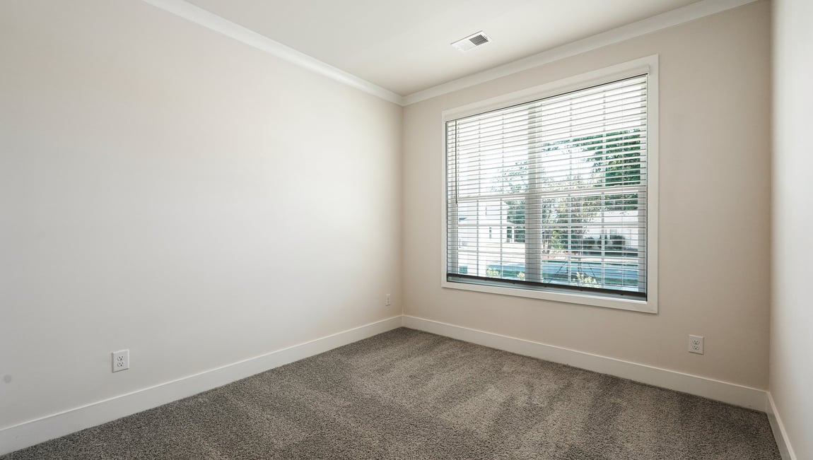 Carpeted bedroom with large window