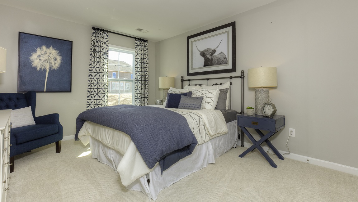carpeted bedroom with large window