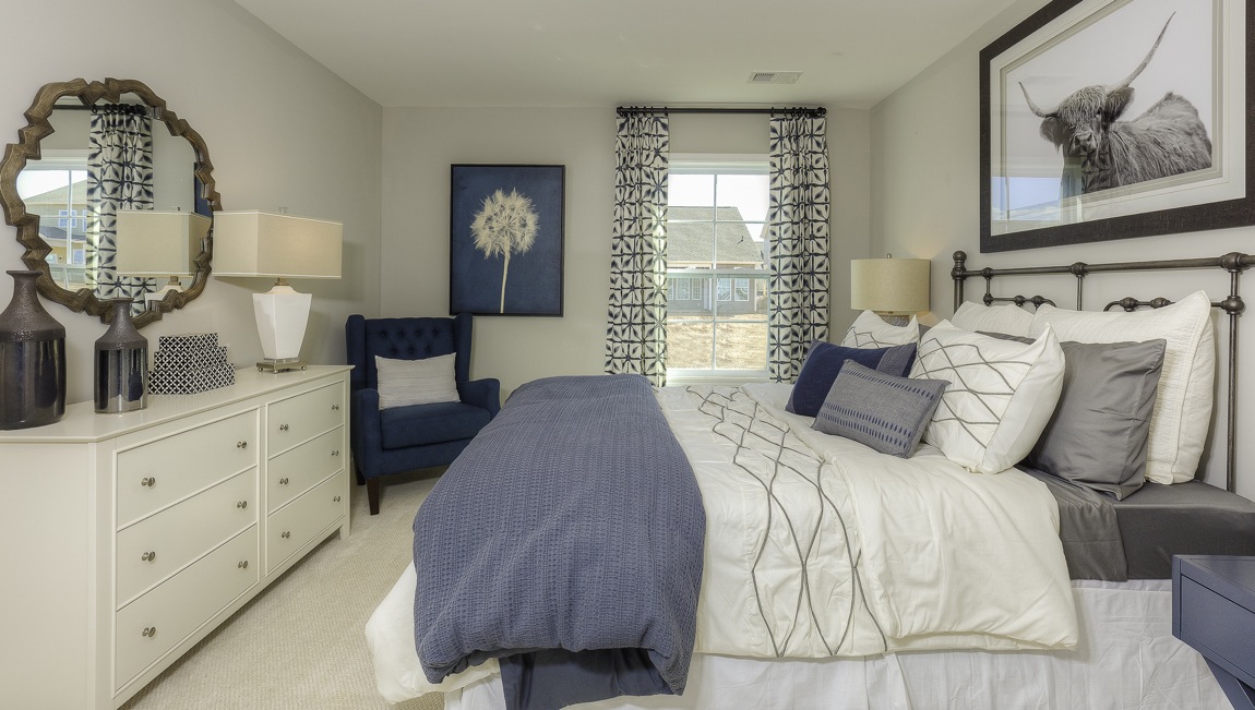 carpeted bedroom with large window
