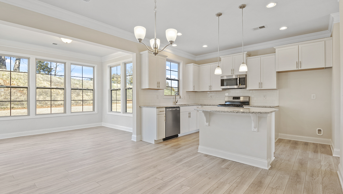 kitchen and island with stainless steel appliances