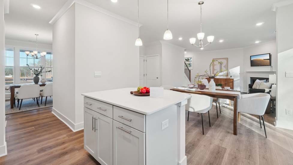 kitchen and island with stainless steel appliances