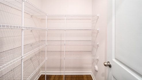 Kitchen pantry with food storage racks and shelves