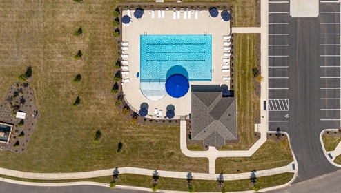 Calvin Creek Community Pool and club house aerial