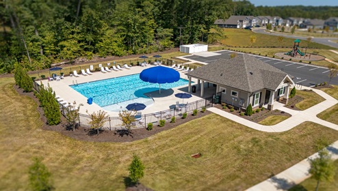 Calvin Creek Community Pool and club house aerial