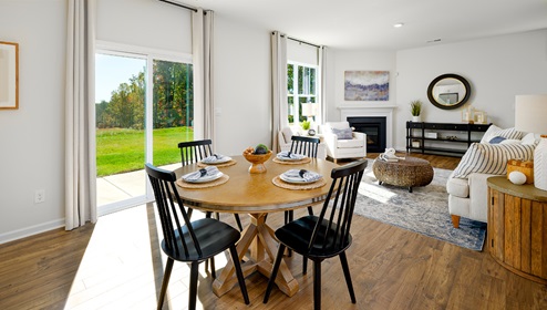 Dining room with vinyl floors and sliding glass back door
