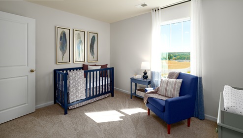 Carpeted bedroom with large window