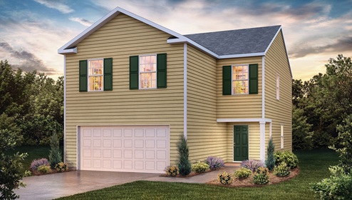 Aisle front exterior rendering with siding and two car garage