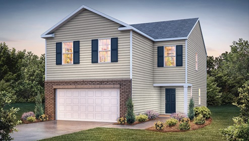 Aisle front exterior rendering with siding and two car garage