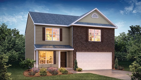 Brookechase front exterior rendering with siding and two car garage