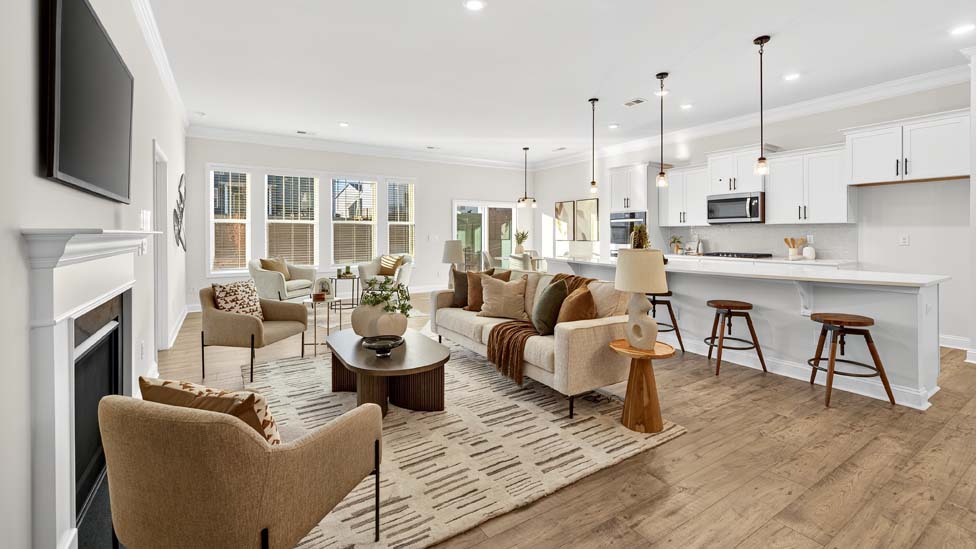 open concept living room with fireplace