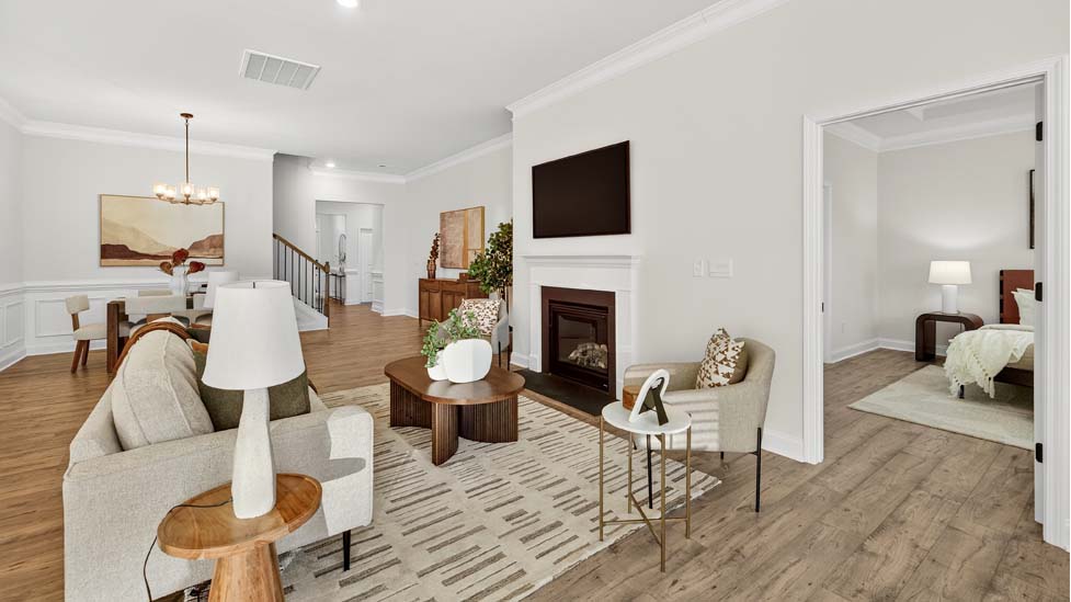 open concept living room with fireplace
