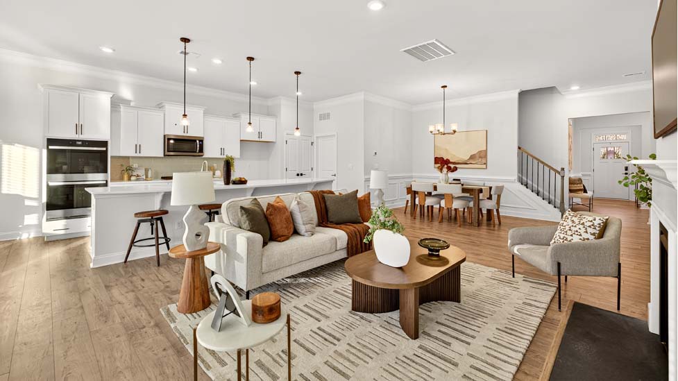 open concept living room with fireplace