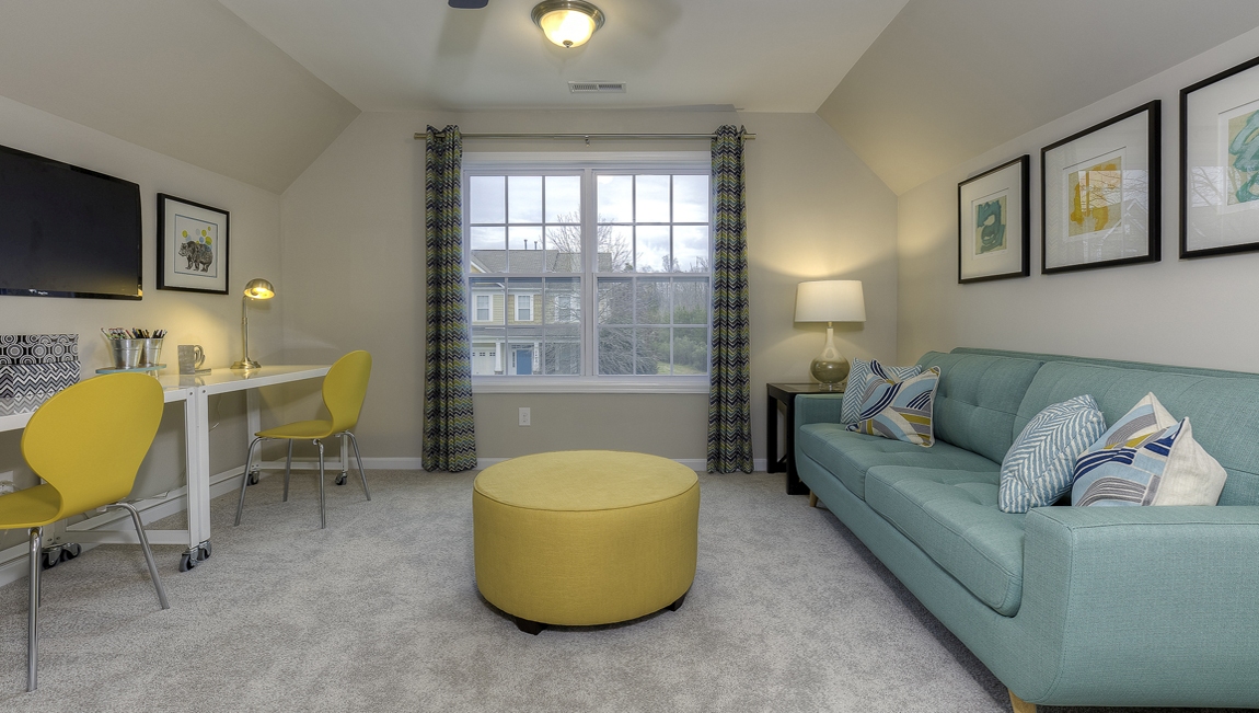 Carpeted bonus room with large window