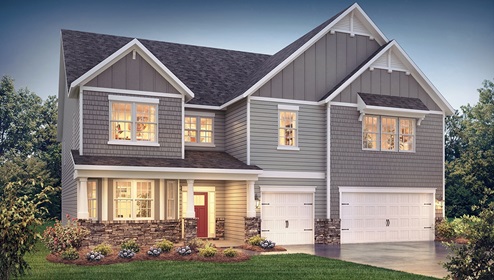Isabella front exterior rendering with siding, two story, and two car garage