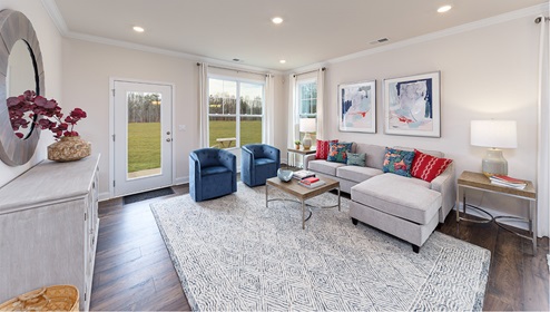Livia Model Living Room Filled with Natural Light. New Home in Charlotte, North Carolina