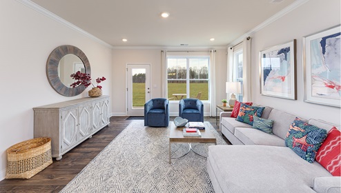 Livia Model Living Room Filled with Natural Light. New Home in Charlotte, North Carolina