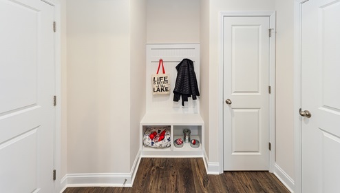 Livia Model Drop Zone Coat Rack with Bench and Cubbies. New Home in Charlotte, North Carolina