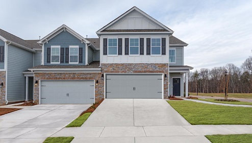 Livia Model Exterior with Siding and Stone at Blackstone Bay in Sherrill's Ford, NC. New Home in Charlotte, North Carolina