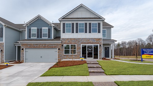 Livia Model Exterior with Siding and Stone at Blackstone Bay in Sherrill's Ford, NC