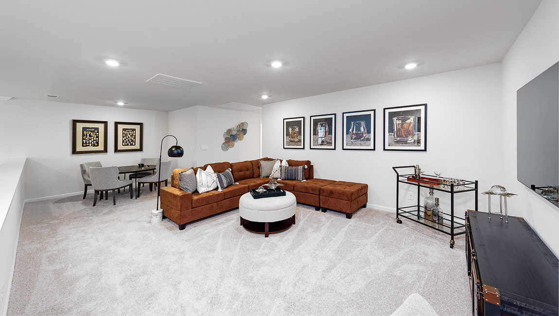 Upstairs living room with carpet