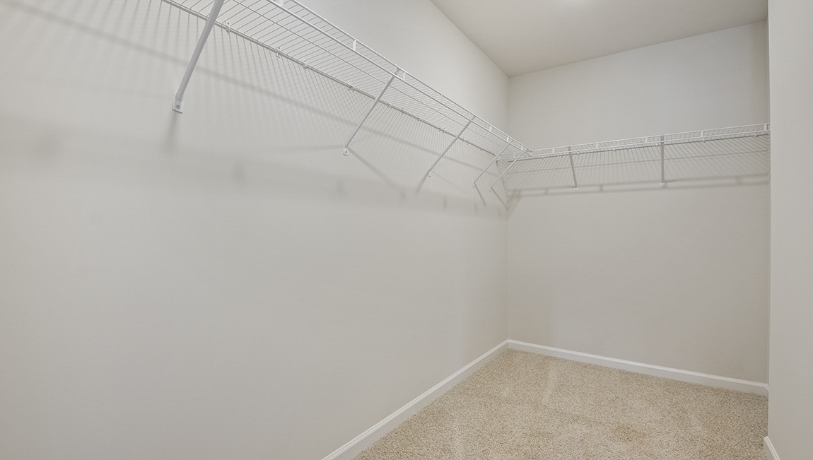 Primary carpeted bedroom walk in closet
