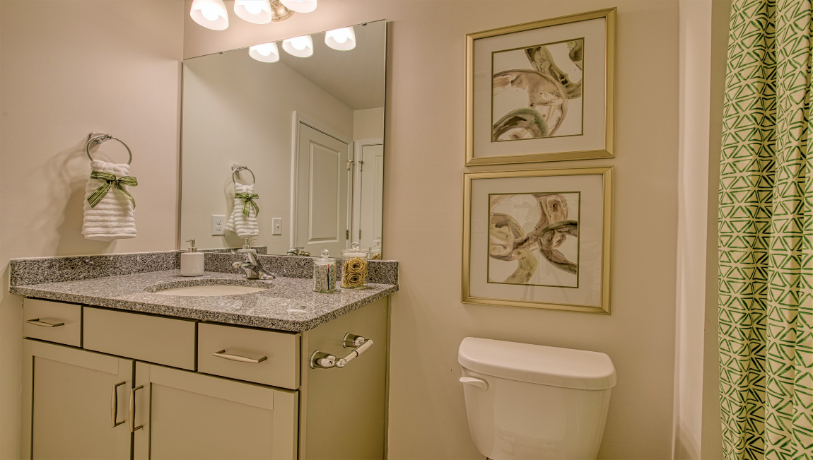 Bathroom with bathtub shower combo