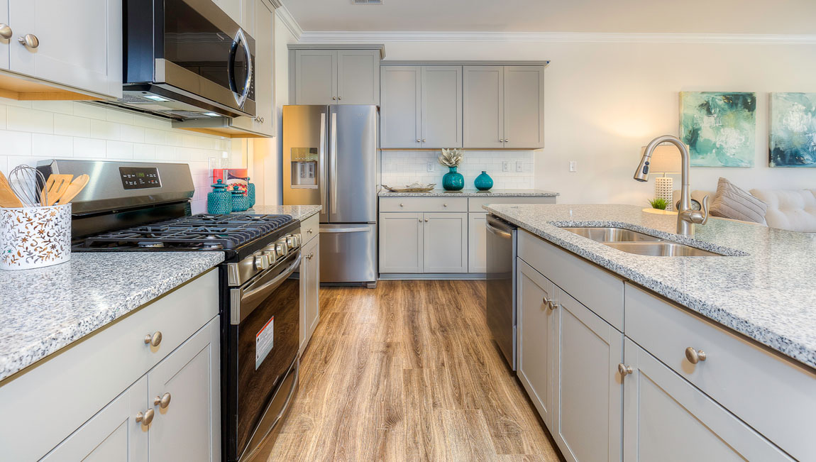 Kitchen and island with