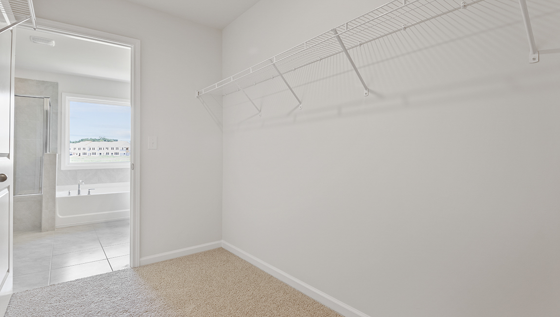 Primary carpeted walk in closet