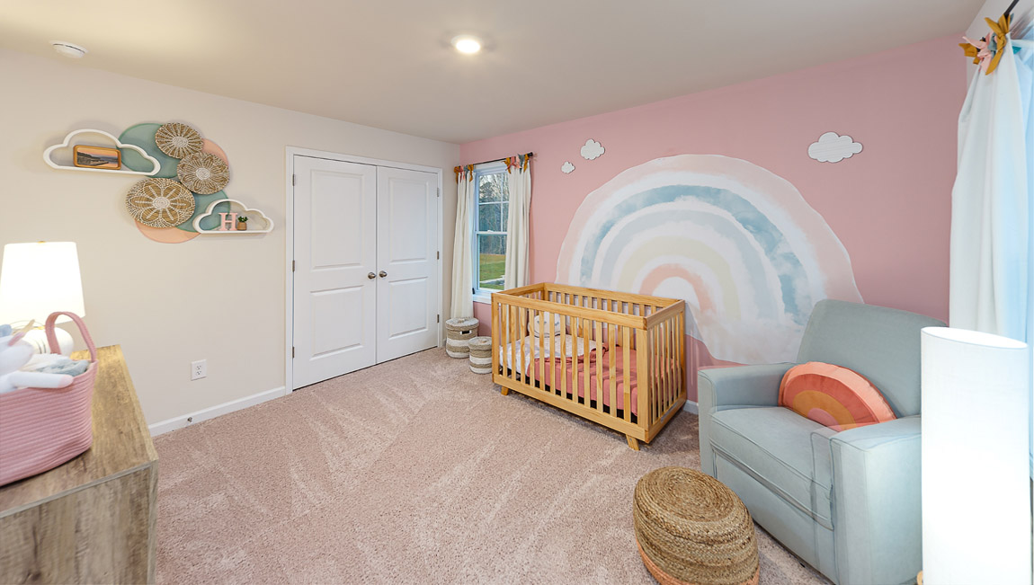 Carpeted bedroom with large window