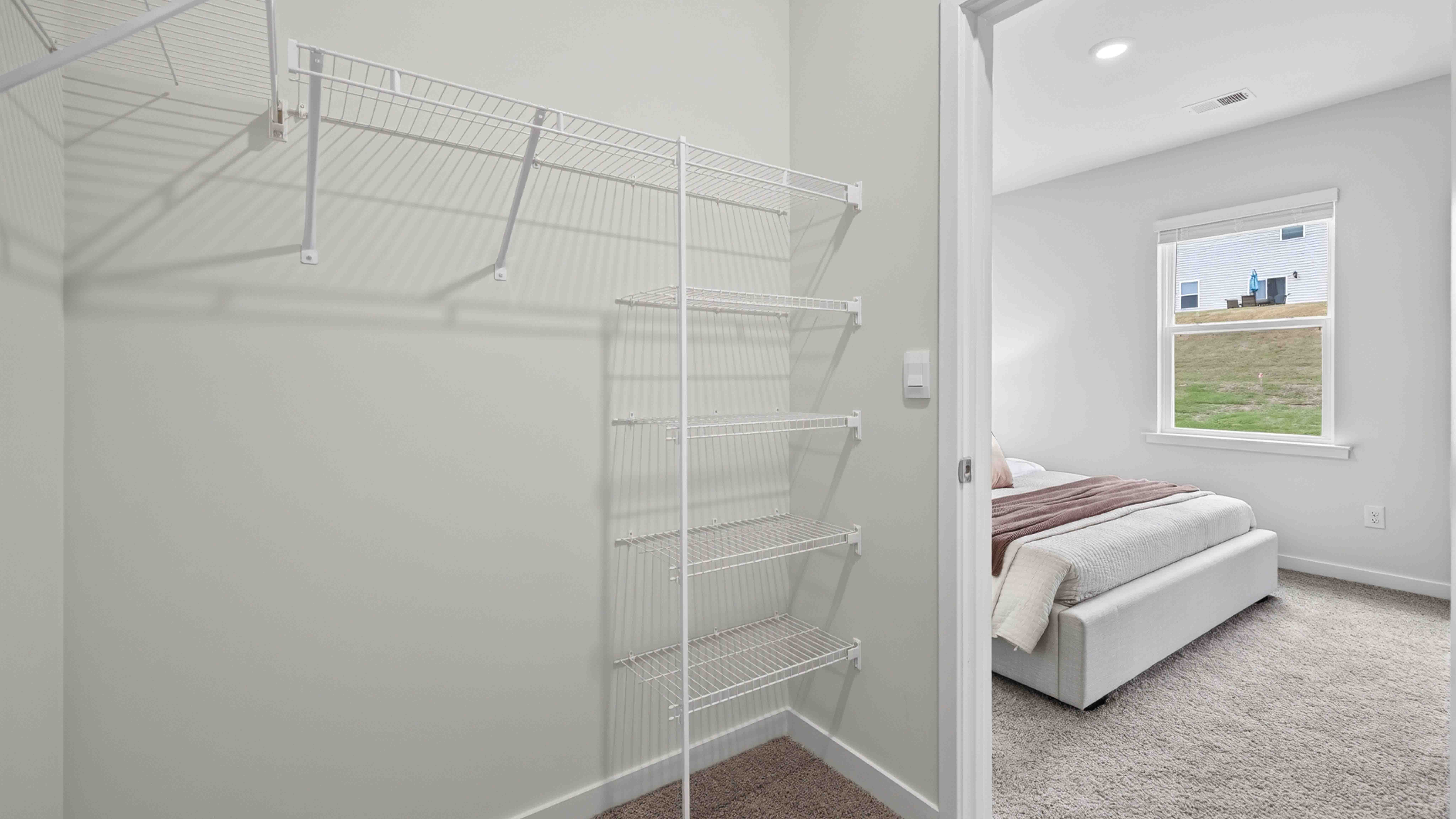 Primary carpeted walk in closet