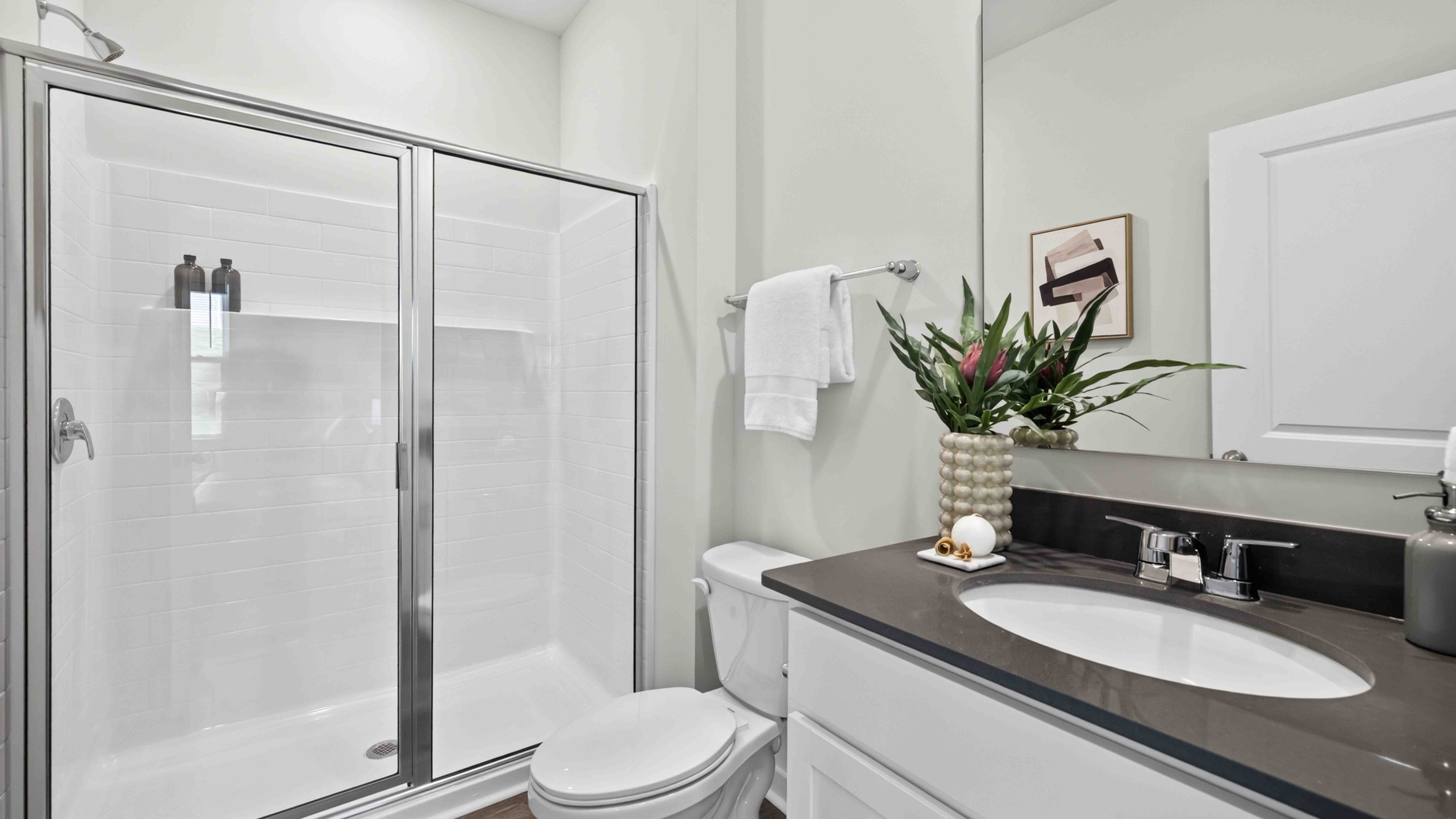 Primary bathroom with standing glass shower
