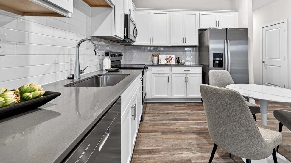 Kitchen with stainless steel appliances
