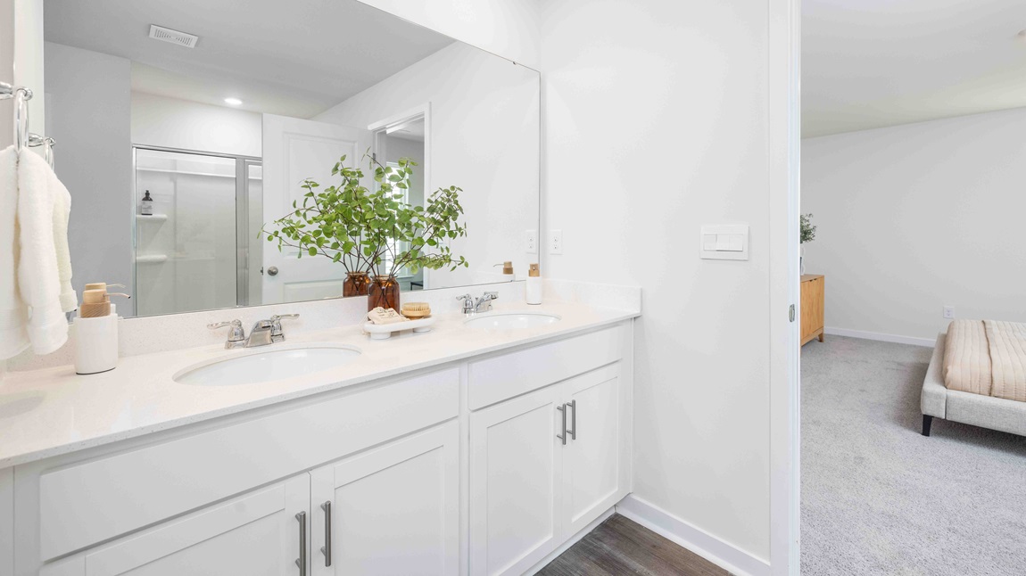 Primary bathroom with glass door shower