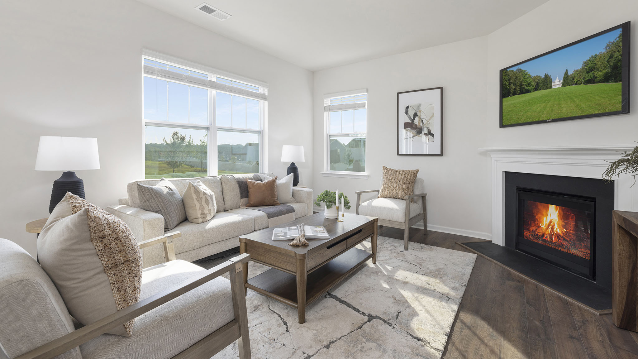 Open living room with windows