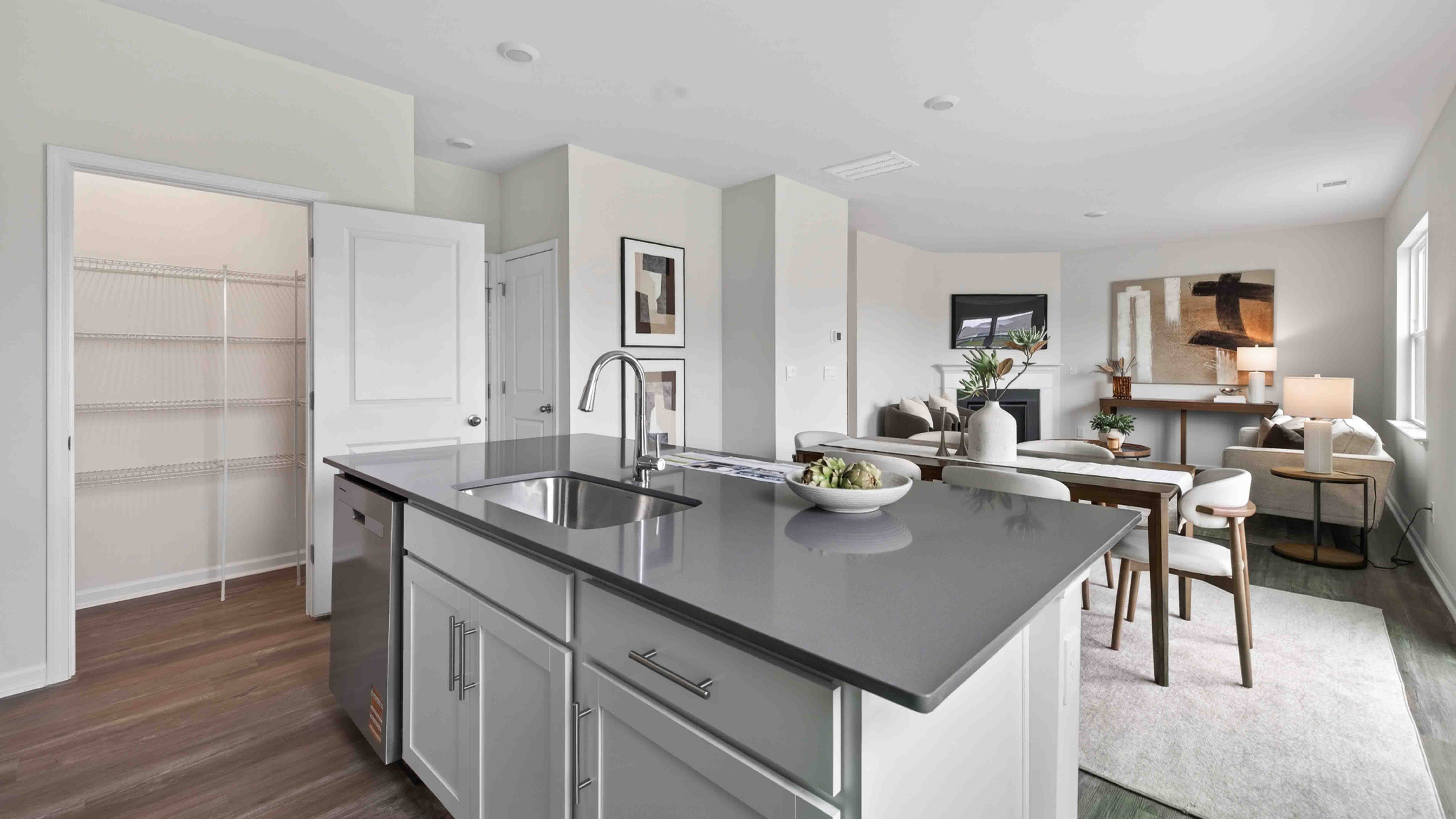 kitchen and island with stainless steel appliances