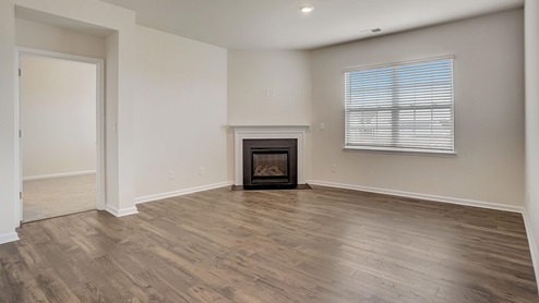open family room with fireplace