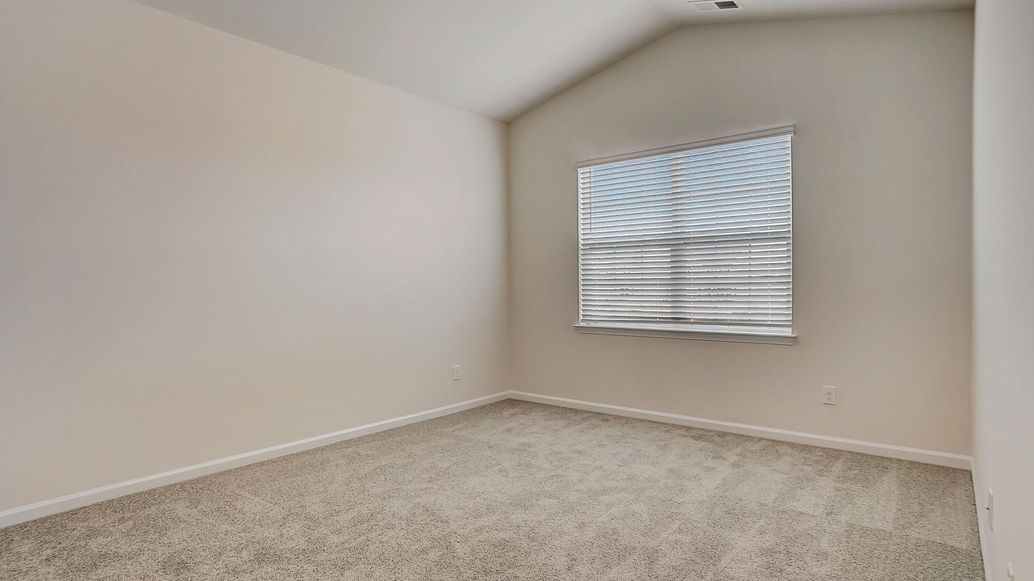 Carpeted bedroom with large window