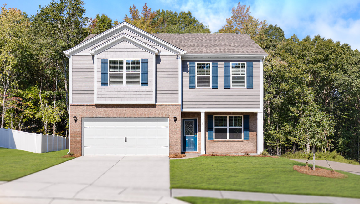 Penwell F front exterior with siding and two car garage