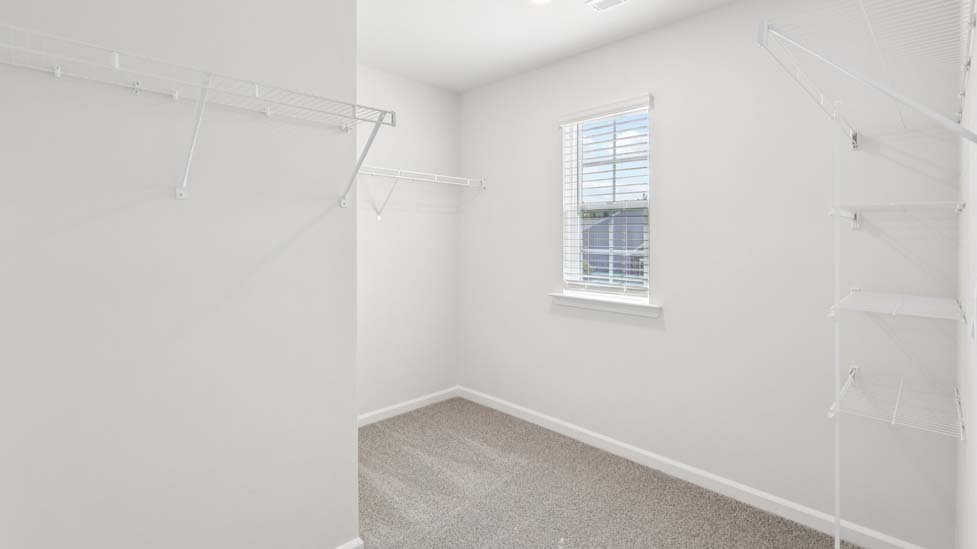 Primary carpeted walk in closet